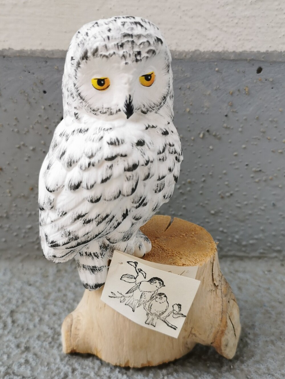 Vintage Handcarved Handpainted Wooden Snowy Owl Folk Art Figurine